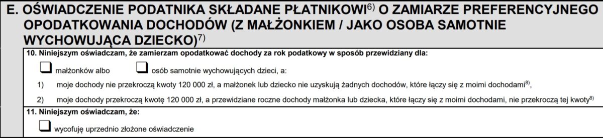 Sekcja E formularza PIT 2