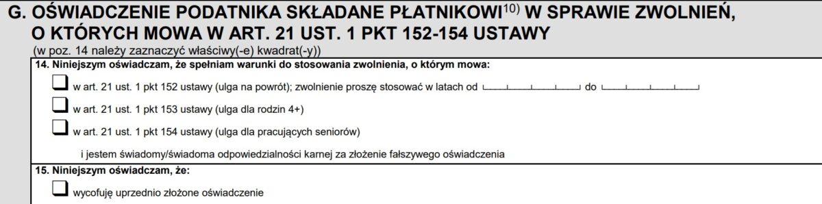 Sekcja G formularza PIT 2